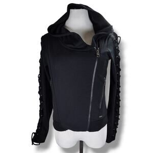 Triple Five Soul Moto Jacket Lace Up Sleeve Gothic Hooded Black Small